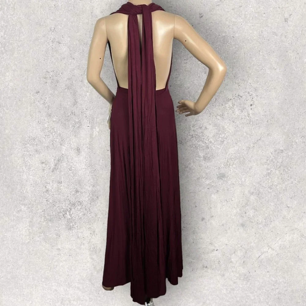 Lulus Convertible Maxi Dress Bugundy Tricks of Trade Size XS Bridesmaid Boho NWT - Picture 6 of 11